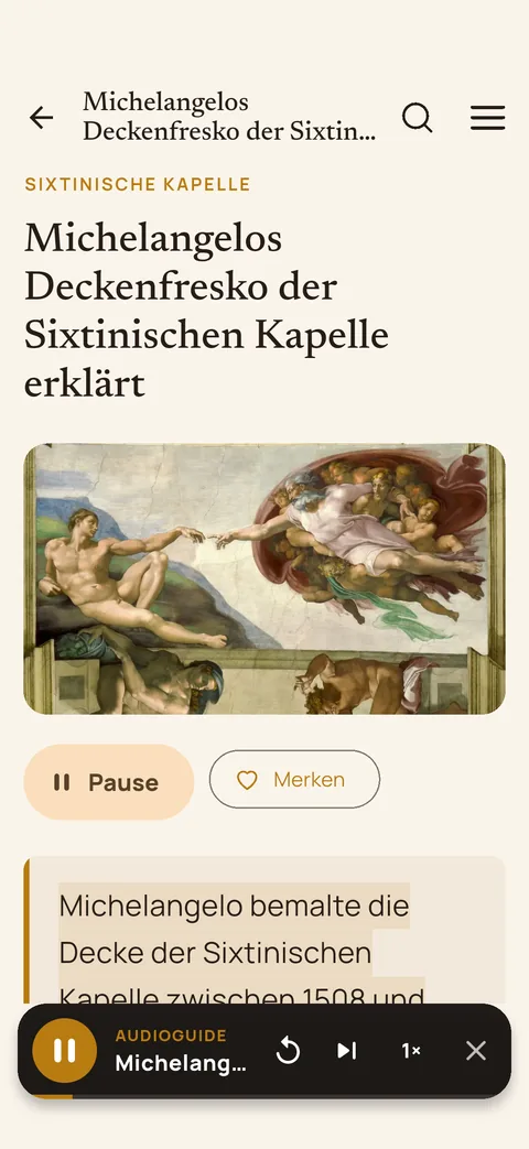 Der Audioguide liest eine Seite über die Sixtinische Kapelle