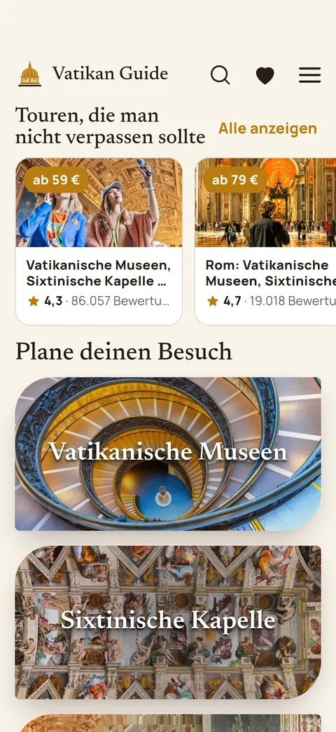 Der erste Bildschirm der App