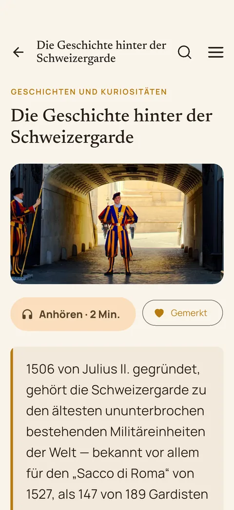 Eine Geschichte über den Vatikan in der App