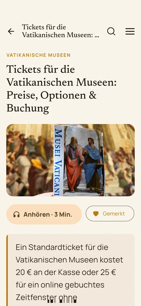 Tickets für die Vatikanischen Museen in der App