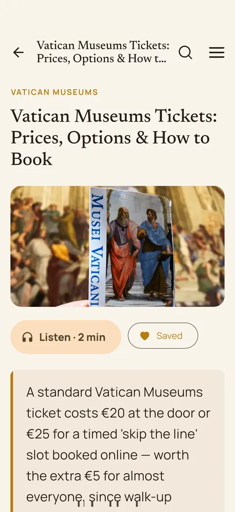 Vatican Museums tickets in the app