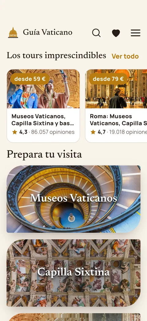 La primera pantalla de la app