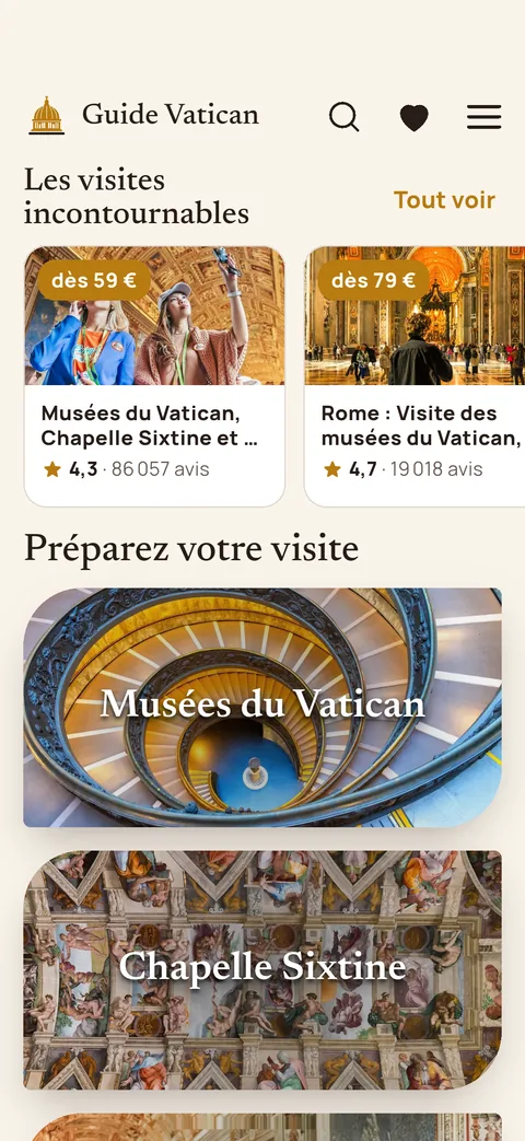 Le premier écran de l'appli