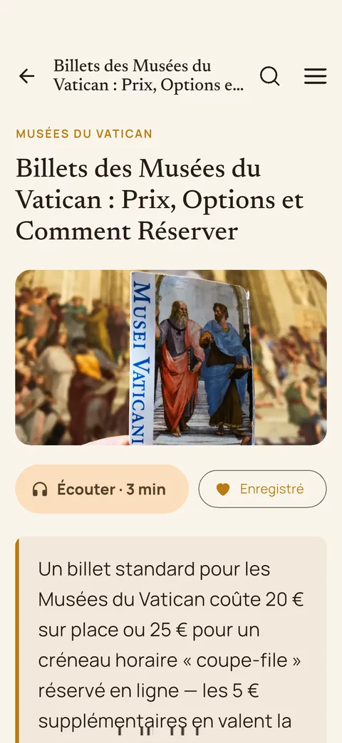 Les billets des Musées du Vatican dans l'appli