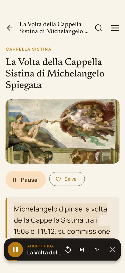 L'audioguida che legge una pagina sulla Cappella Sistina