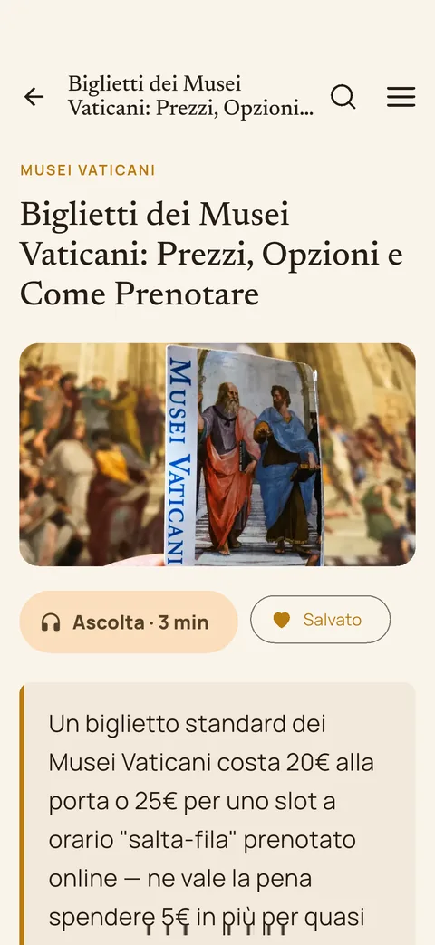 I biglietti dei Musei Vaticani nell'app
