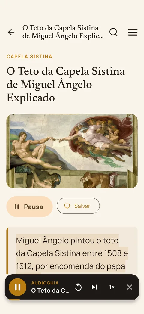 O audioguia a ler uma página sobre a Capela Sistina