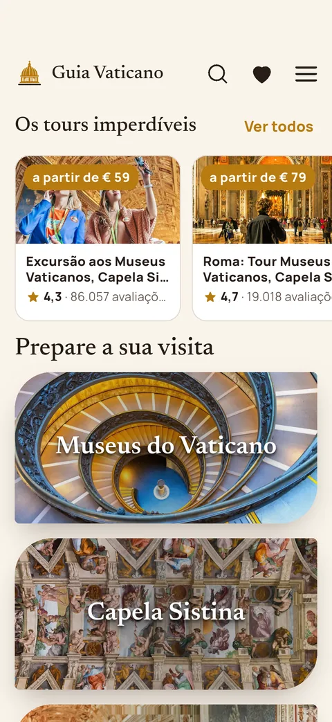 O primeiro ecrã da app