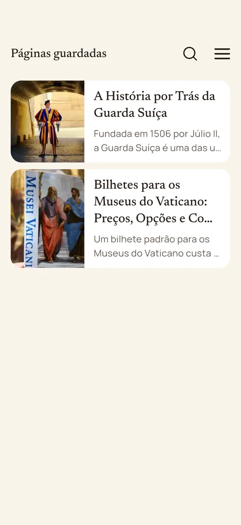 Páginas guardadas na app